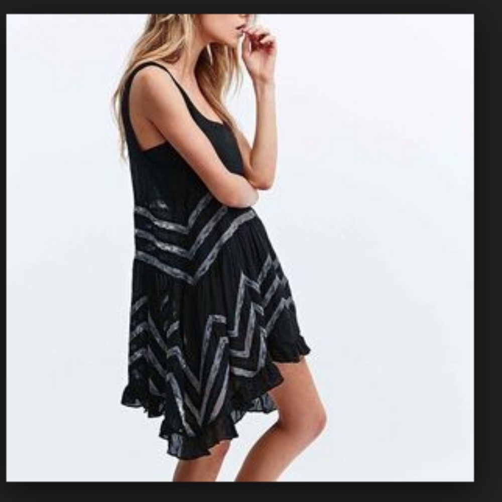Free People Voile Trapeze Swing Dress Tunic Black - Picture 4 of 8
